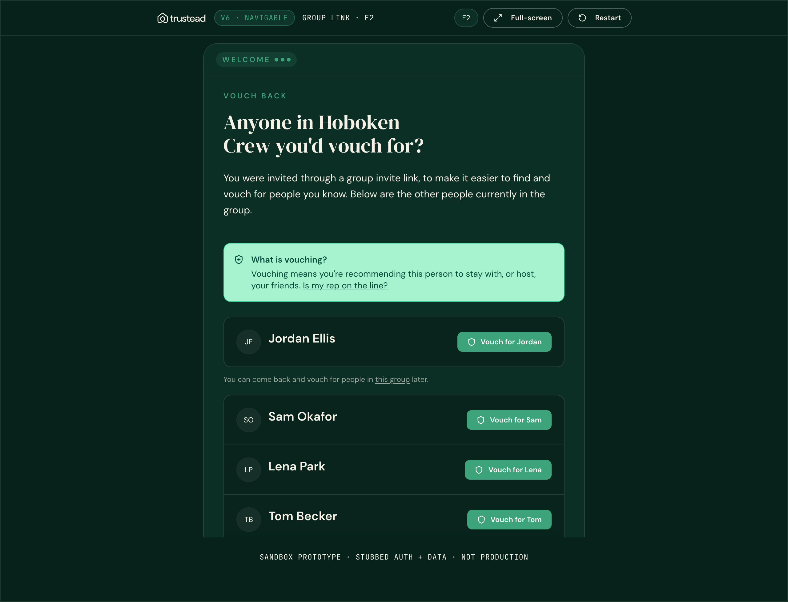 Group vouch-back slide, desktop
